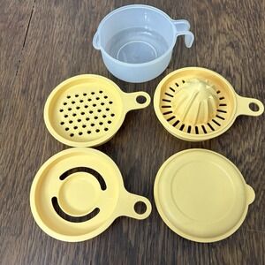 Tupperware Cooks Maid 5 Piece Yellow Juicer Grater Reamer Strainer Separator
